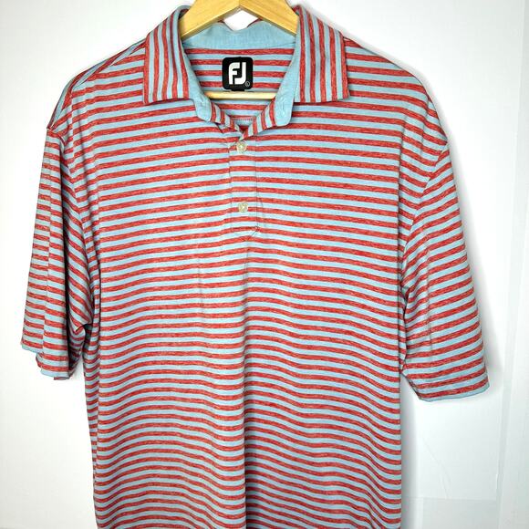 FootJoy Men's Large Golf Polo Red Gray Stripe Short Sleeve Athletic Shirt - Picture 2 of 6